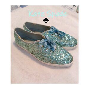 Kate Spade Keds Champion Ocean Aquamarine Blue Glitter Sneaker